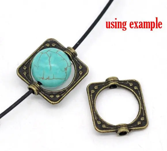 Antique Bronze Square Bead Frames 15x14mm