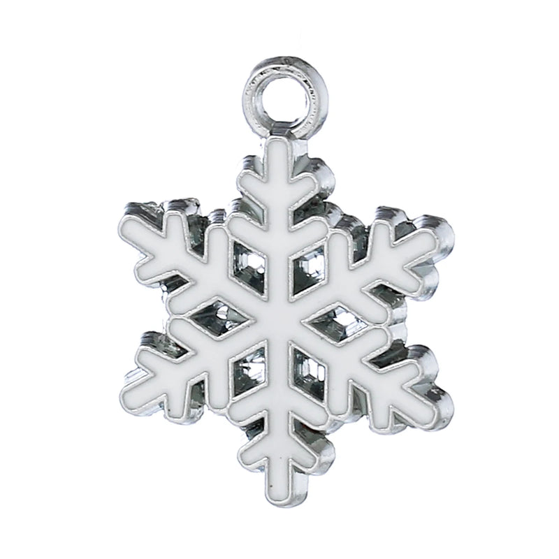 Christmas Snowflake Silver Enamel Pendants 26mm x 20mm