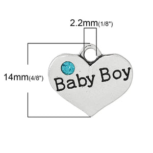 Heart Silver Charm Pendant Baby Girl Pink Rhinestone 17.0mm x 15.0mm