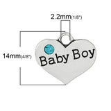 Heart Silver Charm Pendant Baby Girl Pink Rhinestone 17.0mm x 15.0mm