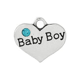 Heart Silver Charm Pendant Baby Girl Pink Rhinestone 17.0mm x 15.0mm