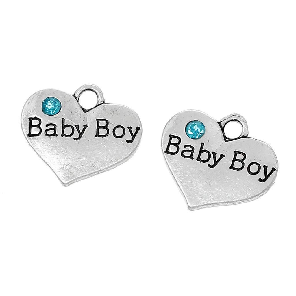 Heart Silver Charm Pendant Baby Girl Pink Rhinestone 17.0mm x 15.0mm