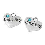 Heart Silver Charm Pendant Baby Girl Pink Rhinestone 17.0mm x 15.0mm