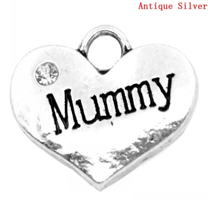 Heart Mummy Charm Pendant with Rhinestones
