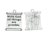 Rectangle Silver Charm Pendants Message Pattern Carved 35mm x 28mm