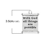 Rectangle Silver Charm Pendants Message Pattern Carved 35mm x 28mm