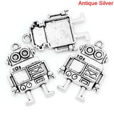 Robot Charm Pendant Silver 4x2.7cm 10PCs