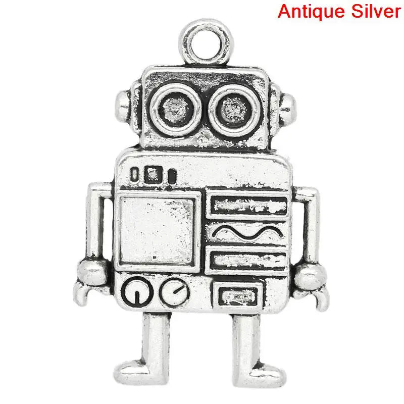 Robot Charm Pendant Silver 4x2.7cm 10PCs