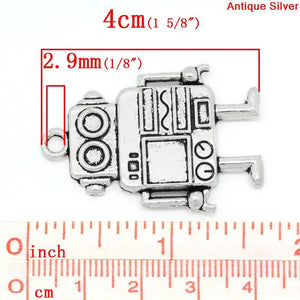 Robot Charm Pendant Silver 4x2.7cm 10PCs