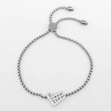 316 Stainless Steel Adjustable Slider Bolo Bracelet Silver Heart Grid