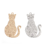 Copper Filigree Silver Cat Charms 29mm x 17mm, 10 PCs