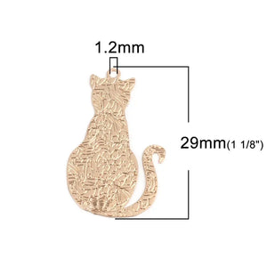 Copper Filigree Silver Cat Charms 29mm x 17mm, 10 PCs