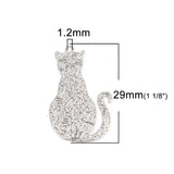 Copper Filigree Silver Cat Charms 29mm x 17mm, 10 PCs
