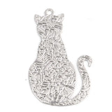 Copper Filigree Silver Cat Charms 29mm x 17mm, 10 PCs