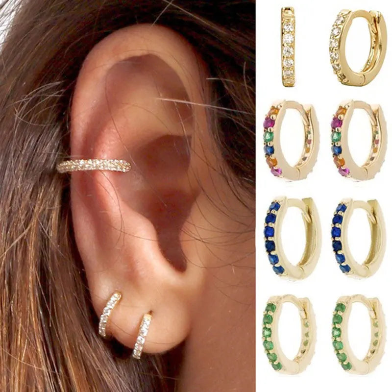 Hoop Earrings Circle Ring Rhinestone 10mm Dia, 1 Pair