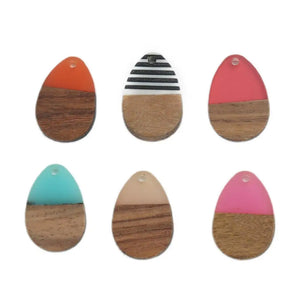Wooden Series Pendant Wood Effect Resin Charms Drop Red Jewelry DIY 5 PCs