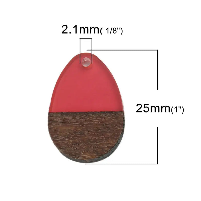 Wooden Series Pendant Wood Effect Resin Charms Drop Red Jewelry DIY 5 PCs
