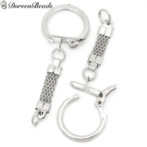 Iron Based Alloy Keychain & Keyring Round Silver 62mm x 23mm, 30 PCs