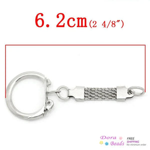 Iron Based Alloy Keychain & Keyring Round Silver 62mm x 23mm, 30 PCs