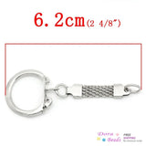 Iron Based Alloy Keychain & Keyring Round Silver 62mm x 23mm, 30 PCs
