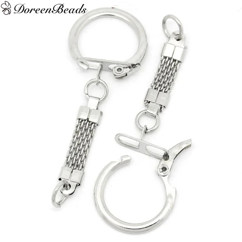 Iron Based Alloy Keychain & Keyring Round Silver 62mm x 23mm, 30 PCs