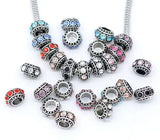 Silver Rhinestone Spacer Beads for European Charm Bracelets, 50PCs
