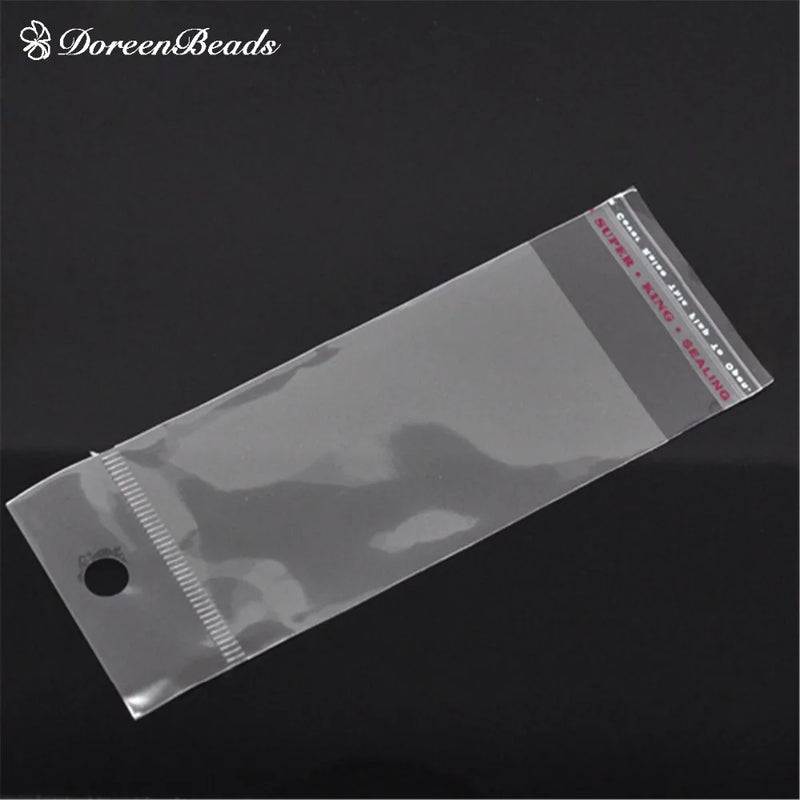 200PCs Plastic Self-Seal Bags Rectangle Hang Hole Storage Beads Jewelry