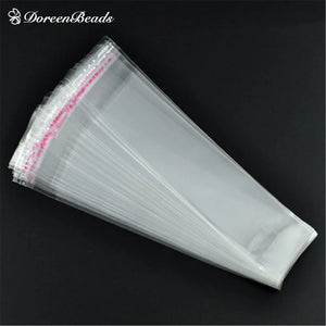 200 Pcs Jewelry Bags Self-Seal Rectangle Transparent 13.5x3.5cm