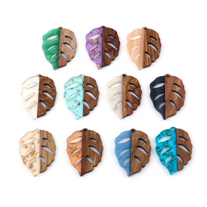 Resin & Wood Effect Pendants Leaf Natural Multicolor Charms