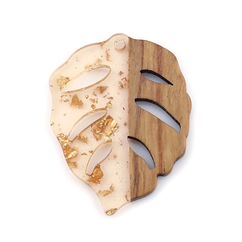 Resin & Wood Effect Pendants Leaf Natural Multicolor Charms