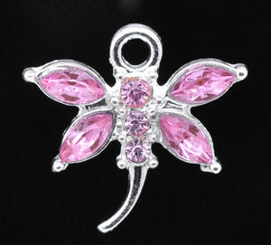 10PCs Pink Rhinestone Dragonfly Charm Pendants DIY Jewelry Making