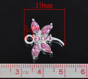 10PCs Pink Rhinestone Dragonfly Charm Pendants DIY Jewelry Making