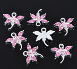 10PCs Pink Rhinestone Dragonfly Charm Pendants DIY Jewelry Making