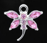 10PCs Pink Rhinestone Dragonfly Charm Pendants DIY Jewelry Making