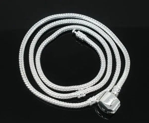 2 PCs Silver Snake Chain Necklaces for European Charm 50cm