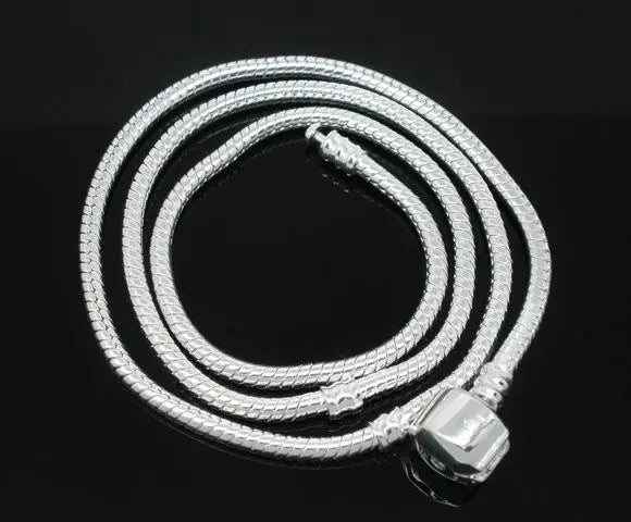 2 PCs Silver Snake Chain Necklaces for European Charm 50cm