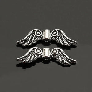 50PCs Silver Angel Wing Charm Spacers Beads DIY Jewelry Making 23x7mm