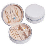 Round PU Leather Portable Jewelry Box Lady Earrings Rings Mini Storage Box