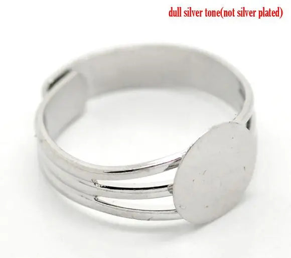 Adjustable Silver Copper Ring Blank Pad Base 18.3mm US 8 Pack of 10