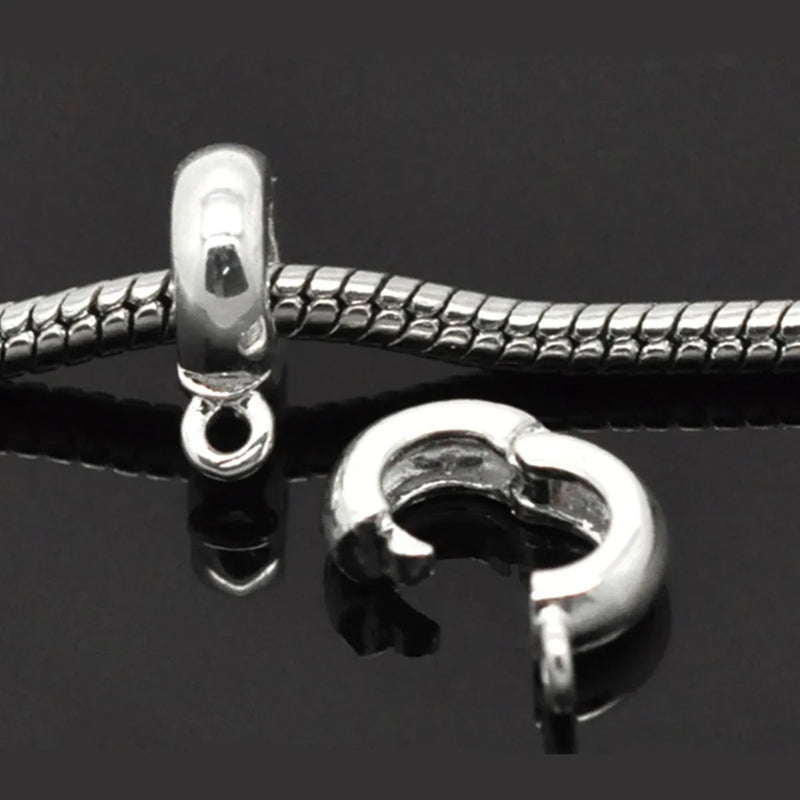Silver Clip & Lock Bail Beads for European Charm, 10PCs