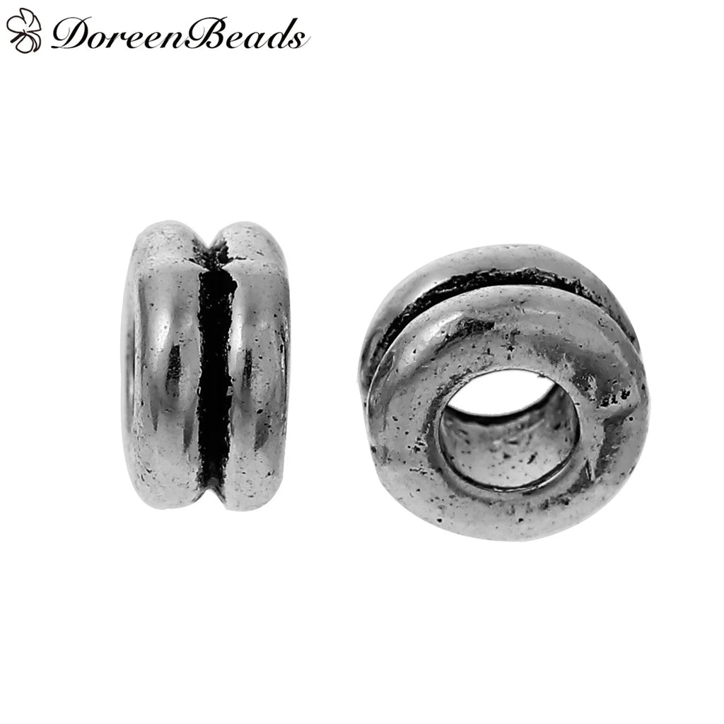200PCS Vintage Spacer Beads Round Antique Silver Loose Beads DIY Necklace