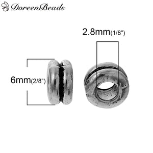 200PCS Vintage Spacer Beads Round Antique Silver Loose Beads DIY Necklace