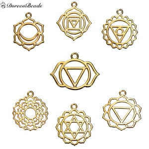 Zinc Alloy Chakra Pendants Flower Hollow DIY Jewelry