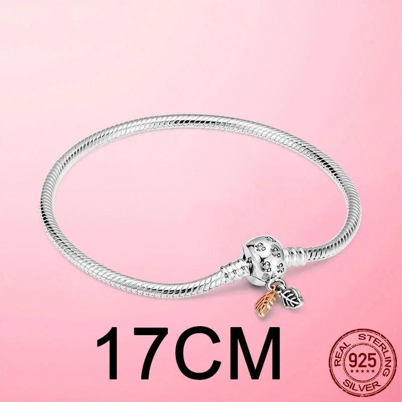 925 Silver Tree Leaves Snake Chain Bracelet Bangle