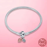 925 Silver Tree Leaves Snake Chain Bracelet Bangle
