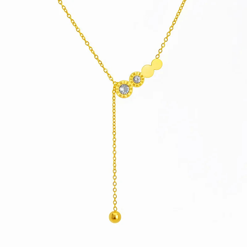 Roman Number Necklace Zircon Pendant Stainless Steel Charm Jewelry Wholesale