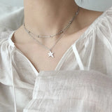 925 Silver Necklace Star Pendant Round Bead Chain Romantic Jewelry Gift