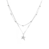 925 Silver Necklace Star Pendant Round Bead Chain Romantic Jewelry Gift