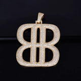 Double B Pendant Bling CZ Hip Hop Men's Jewelry