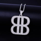Double B Pendant Bling CZ Hip Hop Men's Jewelry